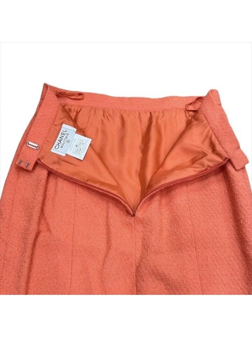 Chanel Set Vintage CC Logo 38 Tweed Jacket Orange